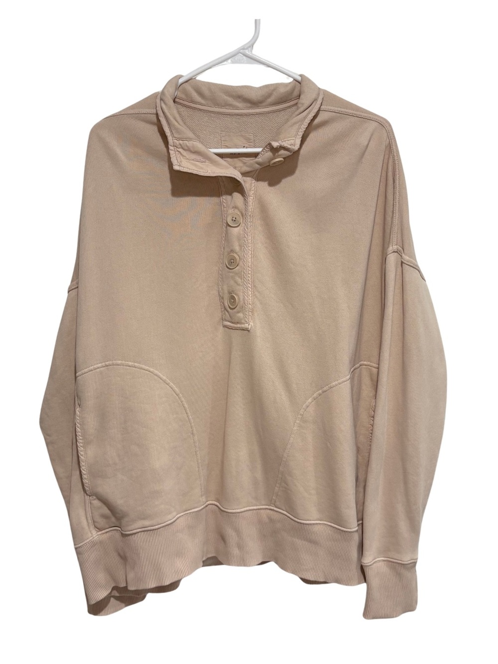 Aerie Oversized Snap Front Funnel Neck Sweatshirt Pullover Women’s Size L Pocket
